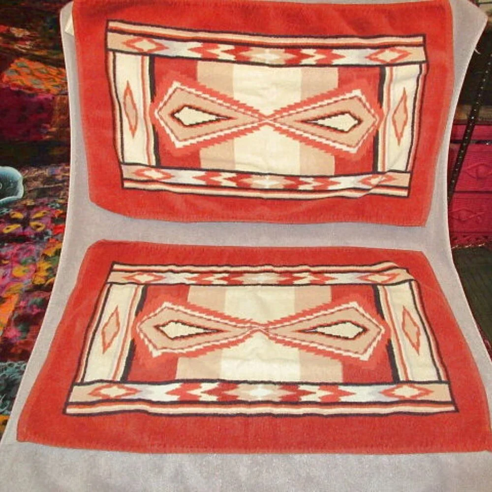 Vtg Hilasal Hand Towels Set Of 2 Soft Cotton Aztec Southwestern Hippie Boho 1